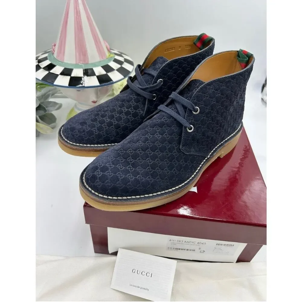 Men's Gucci MOREAU GG suede ankle boots size 8 fits 8.5 US made in Italy